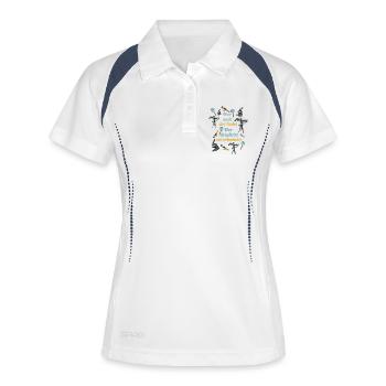 Forschergeist: Wer sucht findet. Wer drauftritt... - Frauen Polo atmungsaktiv - Weiß/Navy - Vorne