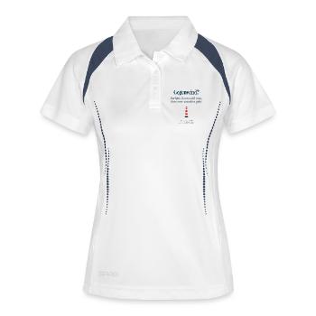 Gegenwind? Perfekt – Vorwärts geht’s! - Frauen Polo atmungsaktiv - Weiß/Navy - Vorne