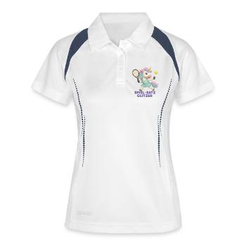 Spiel Satz Glitzer, Tennis Einhorn, Glam - Frauen Polo atmungsaktiv - Weiß/Navy - Vorne