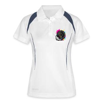 Neon Drift Rad, Burnout Tuning Shirt - Frauen Polo atmungsaktiv - Weiß/Navy - Vorne