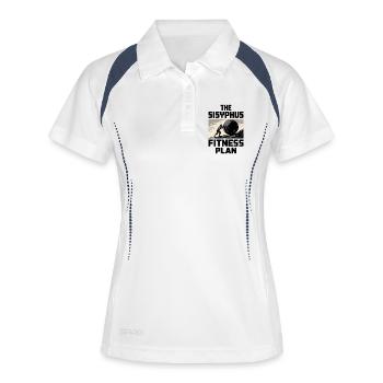 Schieben eines riesigen Balls - Frauen Polo atmungsaktiv - Weiß/Navy - Vorne