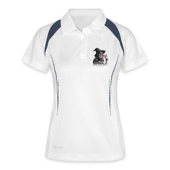 Magicien drôle avec une pizza - Polo respirant Femme - blanc/marine - Devant