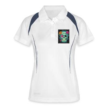 mode street skull - Crâne floral - Polo respirant Femme - blanc/marine - Devant
