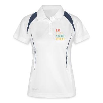 Essen, schlaf, Schule wiederholen, Retro-Typografie - Frauen Polo atmungsaktiv - Weiß/Navy - Vorne