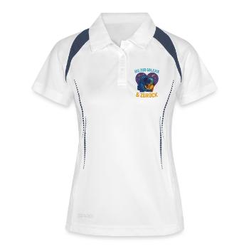 astronauten liebe spruch, bis zur galaxie zurück - Frauen Polo atmungsaktiv - Weiß/Navy - Vorne