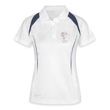 Soft Powerful Unapologetic – Feminine Line Art - Frauen Polo atmungsaktiv - Weiß/Navy - Vorne