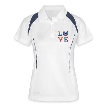 Miniaturschnauzer lieben bunte Farbspritzer - Frauen Polo atmungsaktiv - Weiß/Navy - Vorne