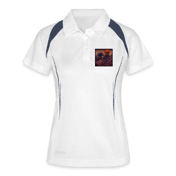 Mystische Schwarze Katze Japanische Wellennacht - Frauen Polo atmungsaktiv - Weiß/Navy - Vorne