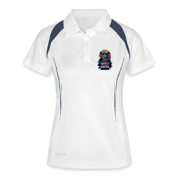 darts highscore liebe, jackpot meine frau - Frauen Polo atmungsaktiv - Weiß/Navy - Vorne