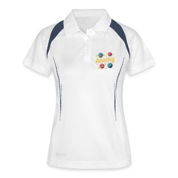 Amazing Planets Retro-Weltraumdesign - Frauen Polo atmungsaktiv - Weiß/Navy - Vorne