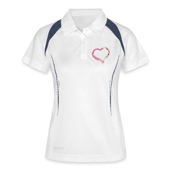 Hawaiian Ukulele Uke Heart - Frauen Polo atmungsaktiv - Weiß/Navy - Vorne