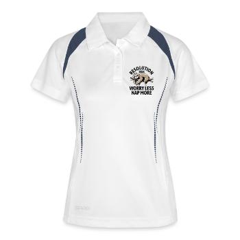 Inquiète-toi moins, fais plus de siestes | Résolutions du Nouvel An 2026 - Polo respirant Femme - blanc/marine - Devant