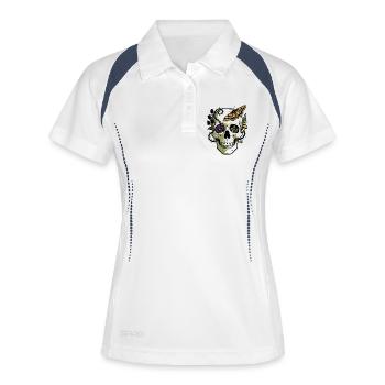 Crâne Natura avec des Fleurs et des Papillons - Polo respirant Femme - blanc/marine - Devant