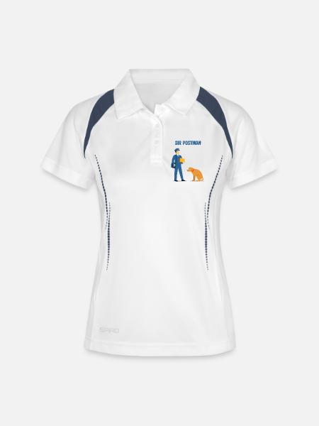 Sir Postman contre Chien : Héros de livraison supérieur - Polo respirant Femme - blanc/marine