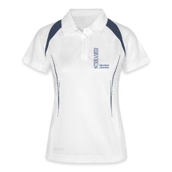 Limitierte Edition Blue Serif Streamer - Frauen Polo atmungsaktiv - Weiß/Navy - Vorne