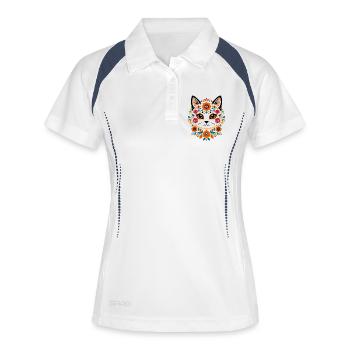 Flower cat in folk style - Women's Polo breathable - white/navy - Front