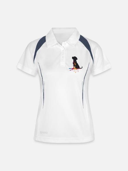 Silhouette of a dog with drops of paint - Women's Polo breathable - white/navy