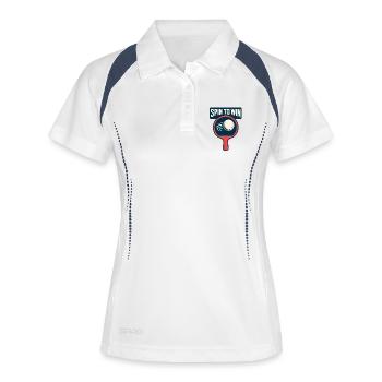 Dreh dich zum Sieg – Tischtennis - Frauen Polo atmungsaktiv - Weiß/Navy - Vorne
