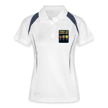 Paddeln hoch, Level Up, Tischtennis. - Frauen Polo atmungsaktiv - Weiß/Navy - Vorne