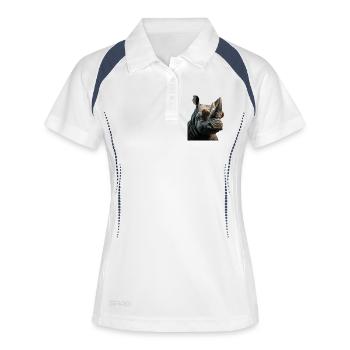 Nashorn mit Sonnenbrille - Frauen Polo atmungsaktiv - Weiß/Navy - Vorne