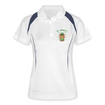 St. Catrick's Day irischer Katzenliebhaber - Frauen Polo atmungsaktiv - Weiß/Navy - Vorne