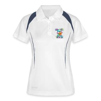 Bunter Welpe mit Blume - Frauen Polo atmungsaktiv - Weiß/Navy - Vorne