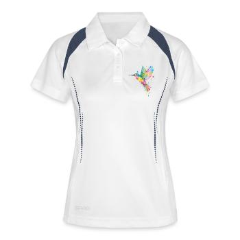 Farbenfroher Kolibri – Graffiti Vogelkunst - Frauen Polo atmungsaktiv - Weiß/Navy - Vorne
