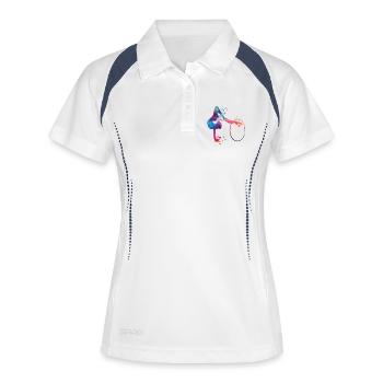 Gymnastique, cercleaux, gymnastique rythmique - Polo respirant Femme - blanc/marine - Devant