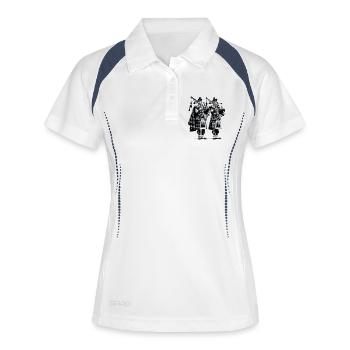 Duo de cornemuses en kilt - Polo respirant Femme - blanc/marine - Devant