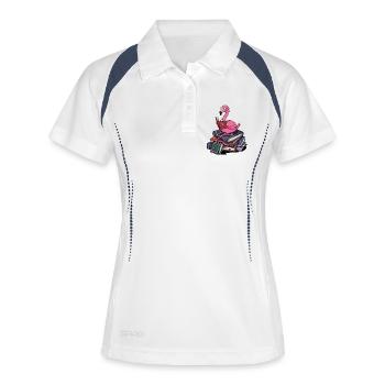 Bücherwurm Flamingo Vogel liest Bücher Kunst - Frauen Polo atmungsaktiv - Weiß/Navy - Vorne