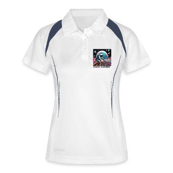 Cosmic Gärtner Astronaut im Blütenreich - Frauen Polo atmungsaktiv - Weiß/Navy - Vorne