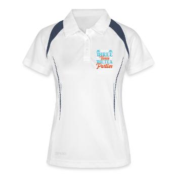 Papa Vater von drei Mädchen Töchtern - Frauen Polo atmungsaktiv - Weiß/Navy - Vorne