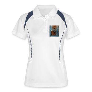 Chat de fenêtre avec accordéon - Polo respirant Femme - blanc/marine - Devant