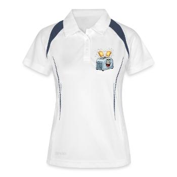 Fröhlicher Toaster mit springendem Toast - Frauen Polo atmungsaktiv - Weiß/Navy - Vorne