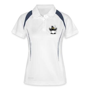Matin, grognon, café, pas de désir, corbeau, mauvaise humeur, mauvaise humeur - Polo respirant Femme - blanc/marine - Devant