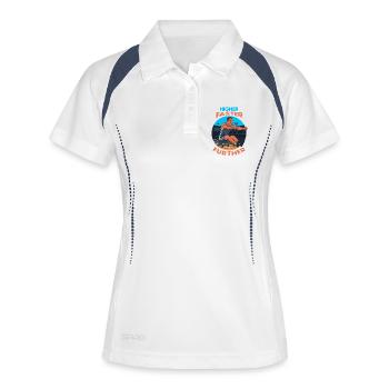 Weitsprung: Higher, Faster, Further - Frauen Polo atmungsaktiv - Weiß/Navy - Vorne