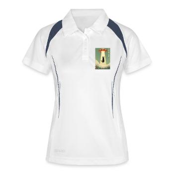 Katze, UFO, Entführung, Aliens, Ausserirdische - Frauen Polo atmungsaktiv - Weiß/Navy - Vorne