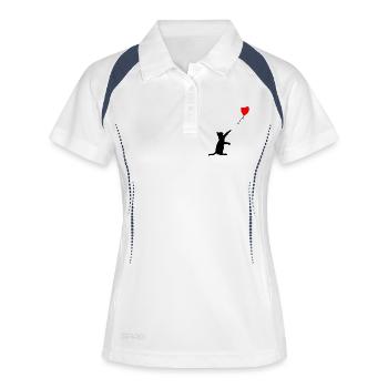 Schwarze Katze und rotes Herz, Katzenballon, Street Art - Frauen Polo atmungsaktiv - Weiß/Navy - Vorne