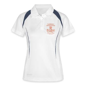 Nassau Bahamas Social Club Est 2027 - Frauen Polo atmungsaktiv - Weiß/Navy - Vorne