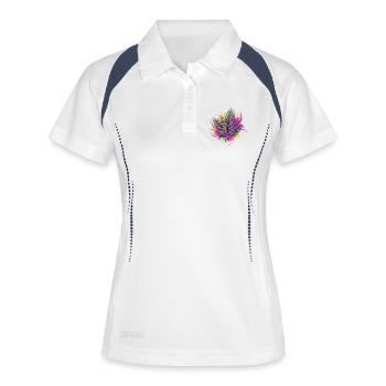 Neon Tropenblatt mit Farbspritzern - Frauen Polo atmungsaktiv - Weiß/Navy - Vorne