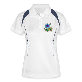 Farbenfrohe Blumen Blume Blumenstrauß Retro    - Frauen Polo atmungsaktiv - Weiß/Navy - Vorne