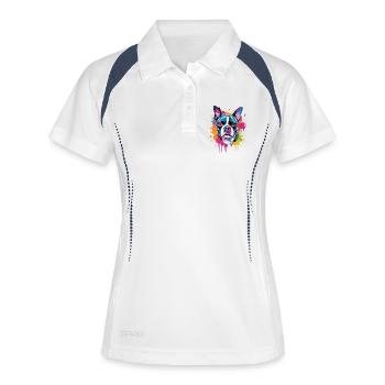 Bunte Boston Terrier Dog Splash Art - Frauen Polo atmungsaktiv - Weiß/Navy - Vorne