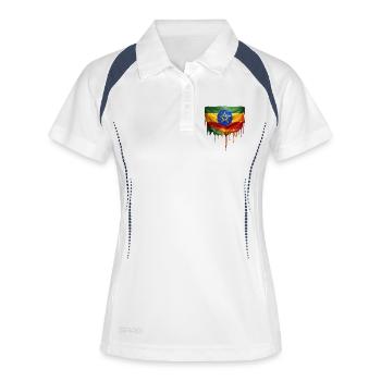  Äthiopien Flagge in Tropfenkunst - Frauen Polo atmungsaktiv - Weiß/Navy - Vorne