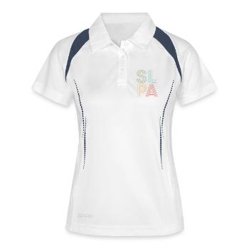 Logopädin Logopädie Logopäde - Frauen Polo atmungsaktiv - Weiß/Navy - Vorne