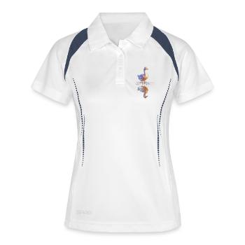 Wasserfarbene Ente am Teich - Frauen Polo atmungsaktiv - Weiß/Navy - Vorne