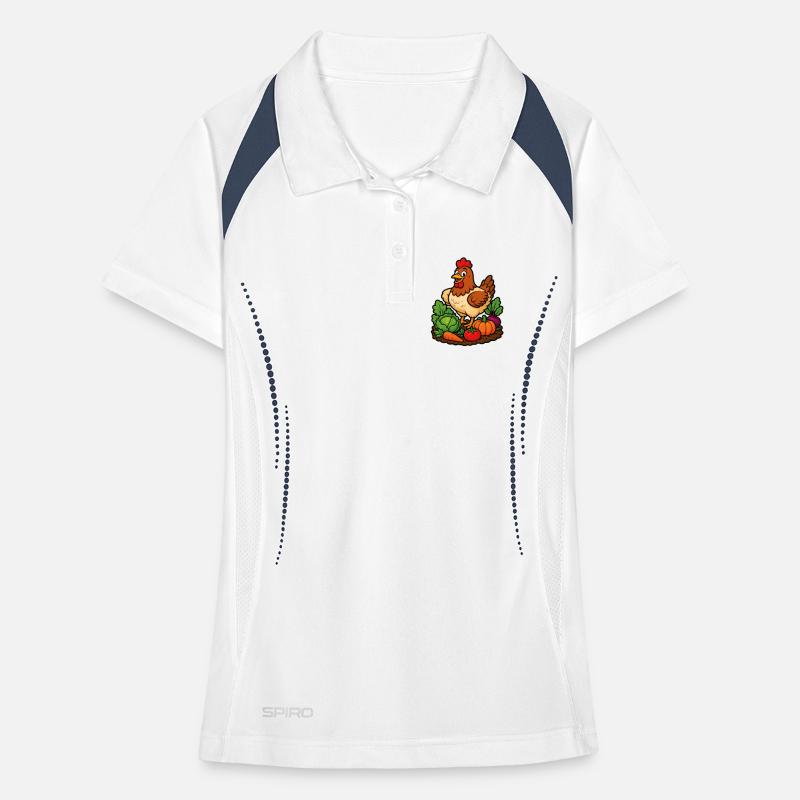 Poule joyeuse dans le potager Polo respirant Femme