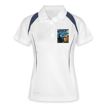 Zwergspitz Spitz Pomeranian - Frauen Polo atmungsaktiv - Weiß/Navy - Vorne