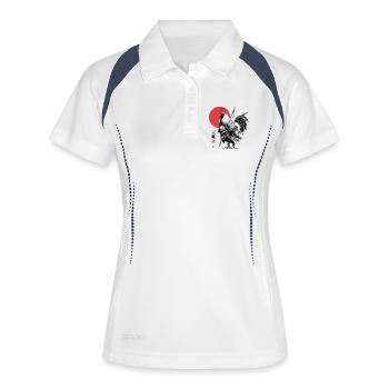 Samurai-Hahn in Rüstung unter roter Sonne - Frauen Polo atmungsaktiv - Weiß/Navy - Vorne