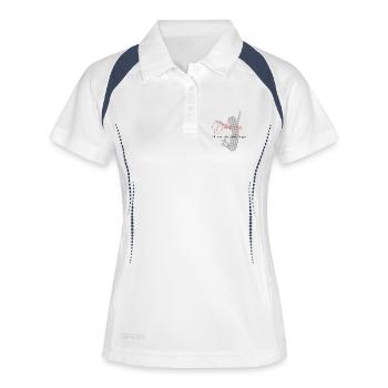 Silhouette de femmes dansantes avec inscription - Polo respirant Femme - blanc/marine - Devant