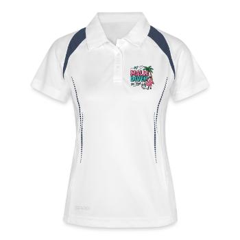Malle Diven On Tour Damen Flamingo Mallorca Party - Frauen Polo atmungsaktiv - Weiß/Navy - Vorne